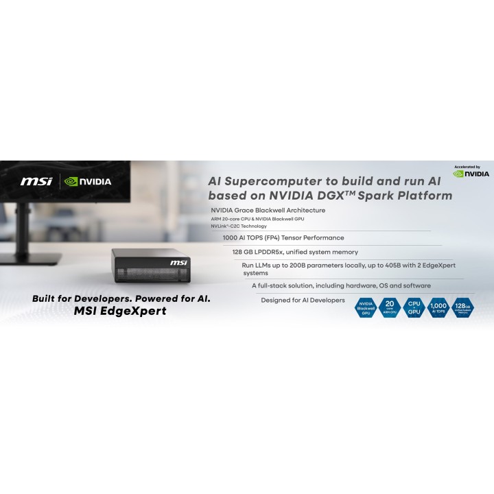 MSI AI EdgeXpert MS-C931 ARM Cortex-X925 10Core + ARM Cortex-A725 10Core 128GB LPDDR5x SSD4TB M.2 NVMe NVIDIA GB10 Grace