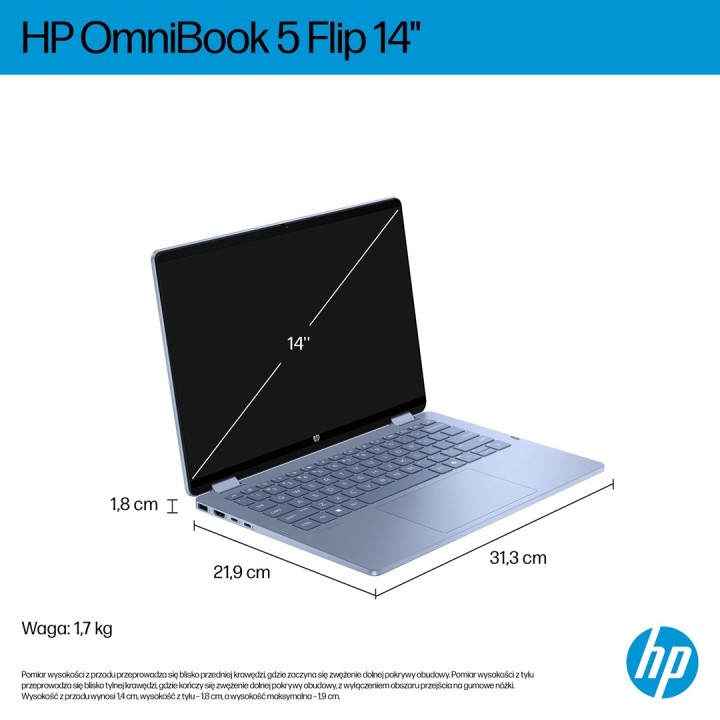 HP OmniBook 5 Flip 14-fp0004nw Core 5 120U 14"2K Touch IPS 300nits 16GB LPDDR5 5200 SSD512 Intel Graphics Cam 1080p 68Wh Win11