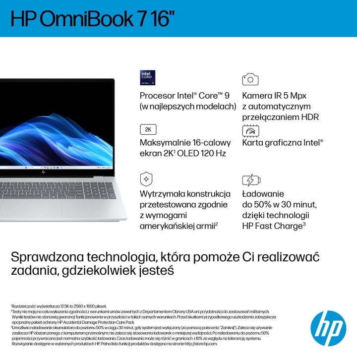 HP OmniBook 7 16-az0222nw Core 5 210H 16"2K 300nits AG 16GB DDR5 5200 SSD512 Intel Graphics Cam 5 Mpx IR 70Wh Win11 Glacial