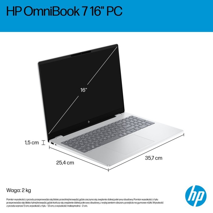 HP OmniBook 7 16-az0222nw Core 5 210H 16"2K 300nits AG 16GB DDR5 5200 SSD512 Intel Graphics Cam 5 Mpx IR 70Wh Win11 Glacial