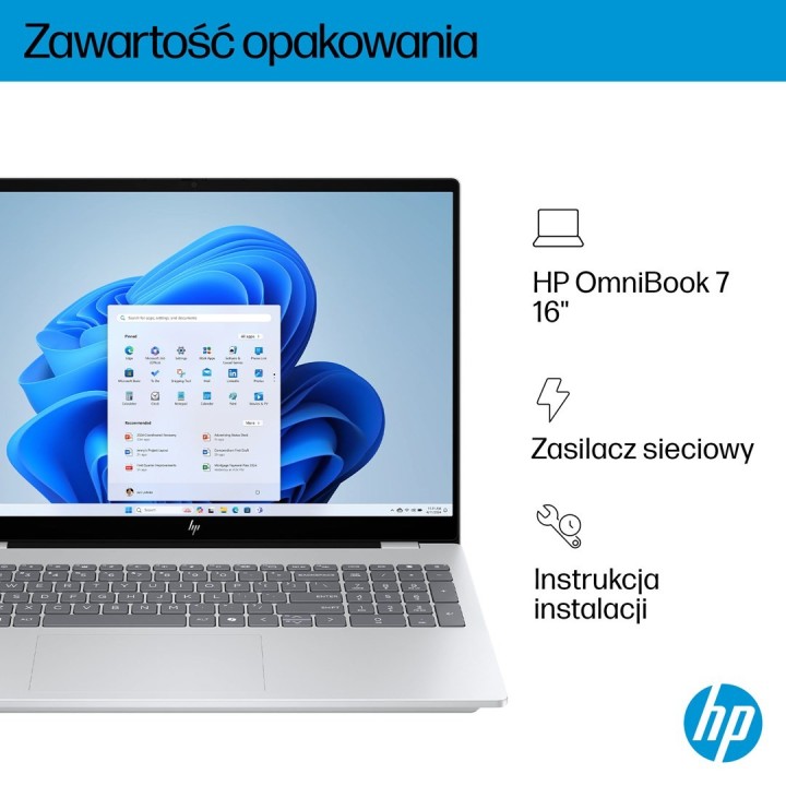 HP OmniBook 7 16-az0222nw Core 5 210H 16"2K 300nits AG 16GB DDR5 5200 SSD512 Intel Graphics Cam 5 Mpx IR 70Wh Win11 Glacial