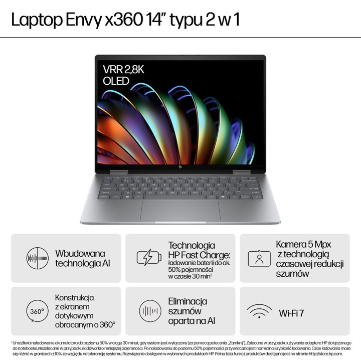 HP Envy x360 14-fa0016nw Ryzen 7 8840HS 14"WUXGA Touch 300nits 16GB LPDDR5-6400 SSD512 Radeon 780M Cam 5 Mpx IR 59Wh Win11