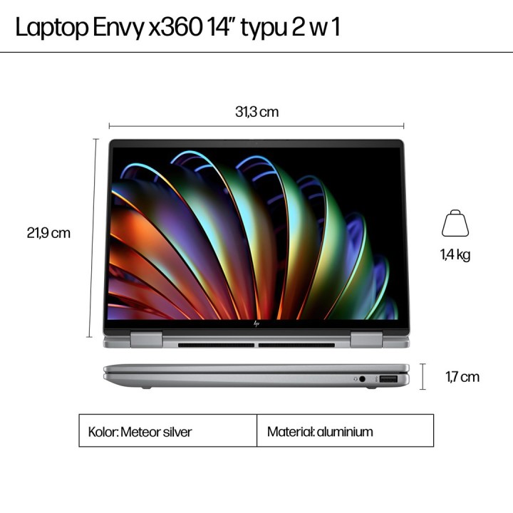 HP Envy x360 14-fa0016nw Ryzen 7 8840HS 14"WUXGA Touch 300nits 16GB LPDDR5-6400 SSD512 Radeon 780M Cam 5 Mpx IR 59Wh Win11