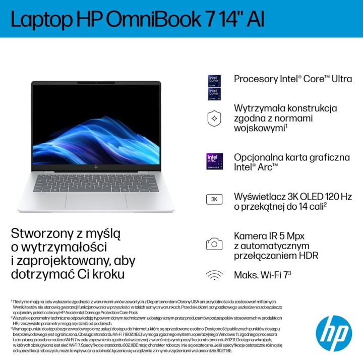 HP OmniBook 7 AI 14-fr0221nw Ultra 5 225U 14"2K 300nits AG 16GB LPDDR5-5200 SSD512 Intel Graphics Cam 5 Mpx IR 68Wh Win11