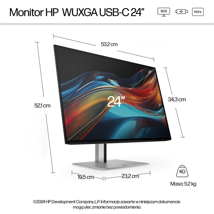 MONITOR HP LED 24”S7 Pro 724pu (8Y2F7AA) 100Hz