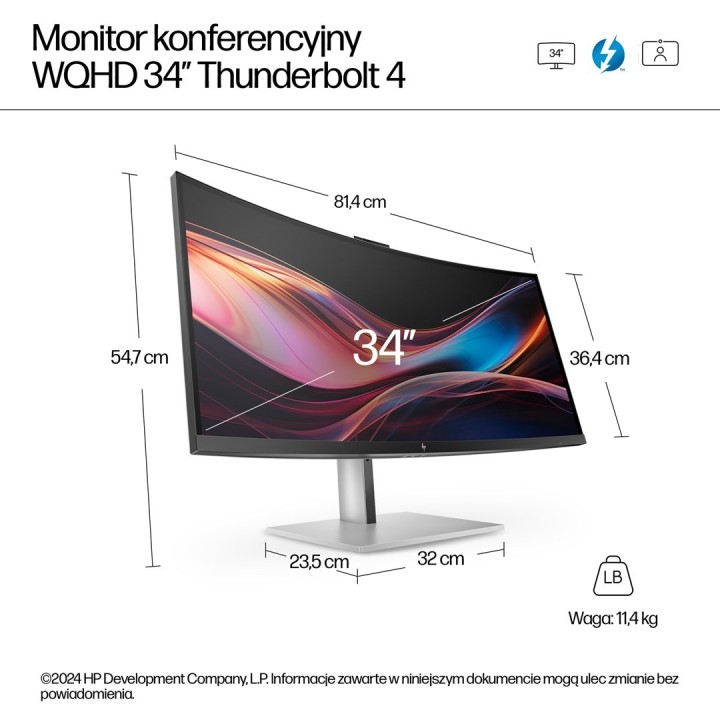 Monitor HP LED 34” S7 Pro 734pm (8K157UT) Curved IPS 120Hz WQHD Kamera RJ-45 ThunderBolt 4