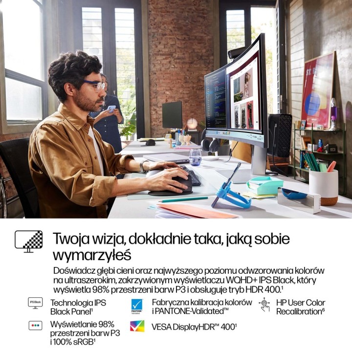 Monitor HP LED 37,5” S7 Pro 738pu (8K167AA) Curved IPS WQHD+ HDR400 RJ-45 ThunderBolt 4