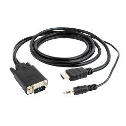 Adapter GEMBIRD A-HDMI-VGA-03-6 (HDMI M - D-Sub (VGA), Jack stereo 3,5 mm M 1,8m kolor czarny)