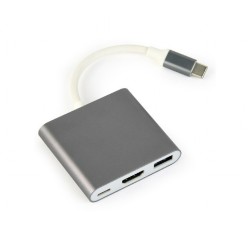 GEMBIRD GEMBIRD MULTI ADAPTER USB TYP-C (M) - USB TYP-C USB 3.0 HDMI SZARY