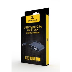 GEMBIRD ADAPTER USB TYPU C NA HDMI + VGA NA KABLU SZARY