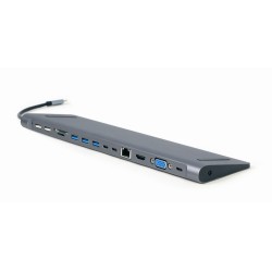 GEMBIRD MULTI ADAPTER USB TYPE-C 9W1 (HUB USB + HDMI + VGA + PD + CZYTNIK KART + LAN + AUDIO 3,5 MM) KOLOR SZARY