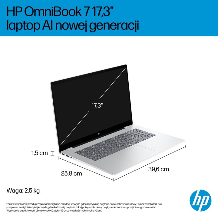 HP OmniBook 7 17-dc0219nw Ultra 5 226V 17.3"FHD Touch IPS 400nits Glare 16GB LPDDR5X SSD1TB Arc 130V Cam 5MP+IR 83Wh Win11 Ice