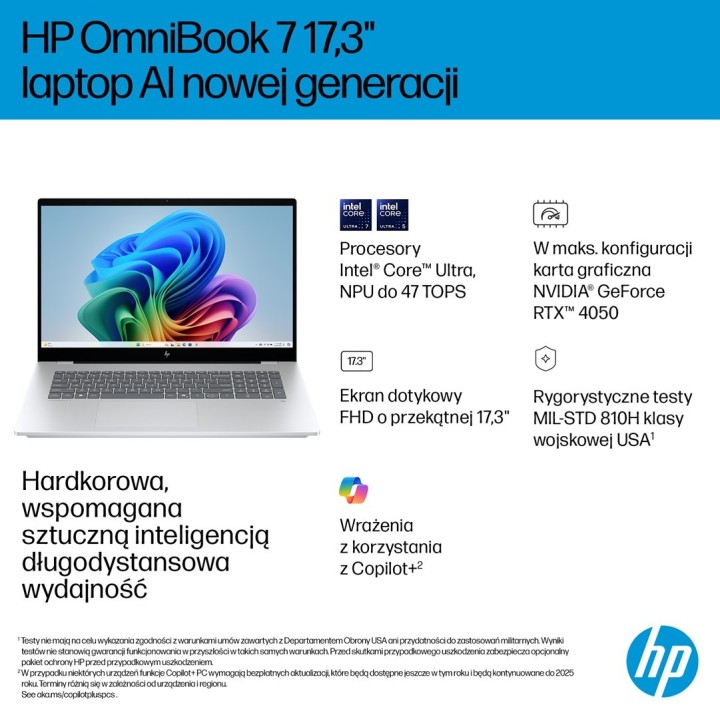 HP OmniBook 7 17-dc0219nw Ultra 5 226V 17.3"FHD Touch IPS 400nits Glare 16GB LPDDR5X SSD1TB Arc 130V Cam 5MP+IR 83Wh Win11 Ice