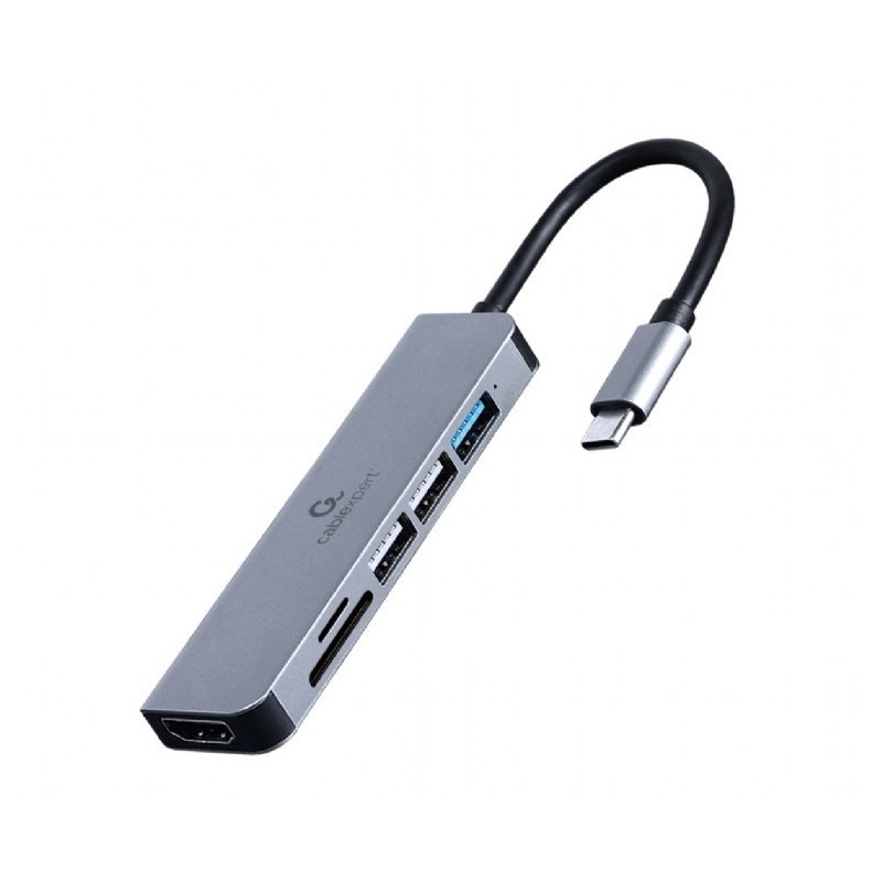 GEMBIRD MULTI ADAPTER USB TYP-C 6W1 (HUB + HDMI + CZYTNIK KART) SREBRNY