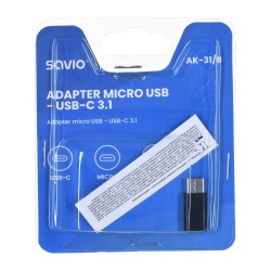 Adapter SAVIO AK-31/B (Micro USB F - USB typu C M kolor czarny)