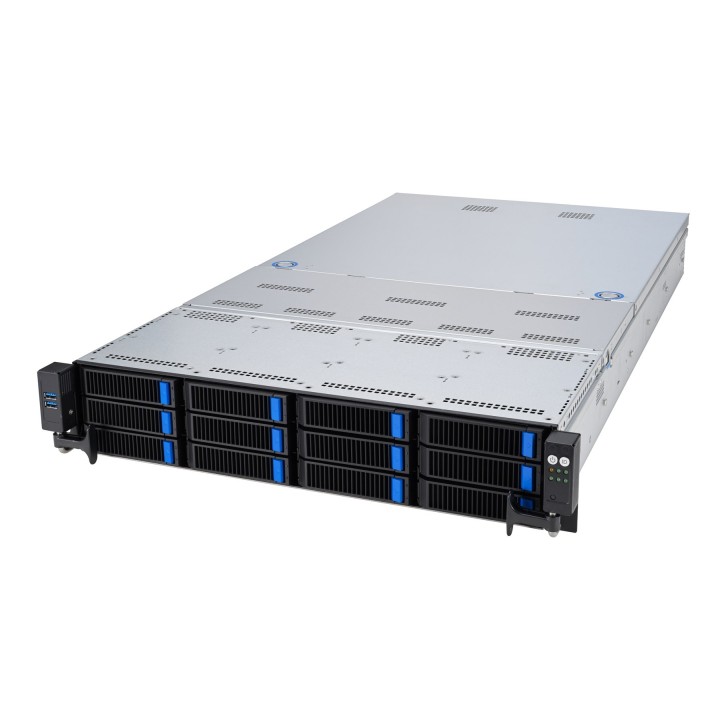 Platforma Asus Rack (2U) RS720A-E12-RS12 AMD Epyc 9004 (8x NVMe, 4x SATA/SAS, 2xM.2, 4xGPU, 2x10Gbe, IPMI, 1+1 2600W)