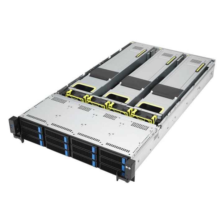 Platforma Asus Rack (2U) RS720A-E12-RS24U AMD Epyc 9004 (24x NVMe, 2xM.2, 3xGPU, 2x10Gbe, IPMI, 1+1 2600W)